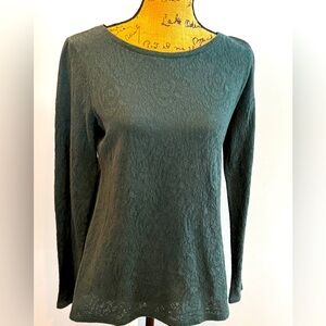 *** SOLD*** Loft lace jacquard long sleeve scoop neck blouse forest green